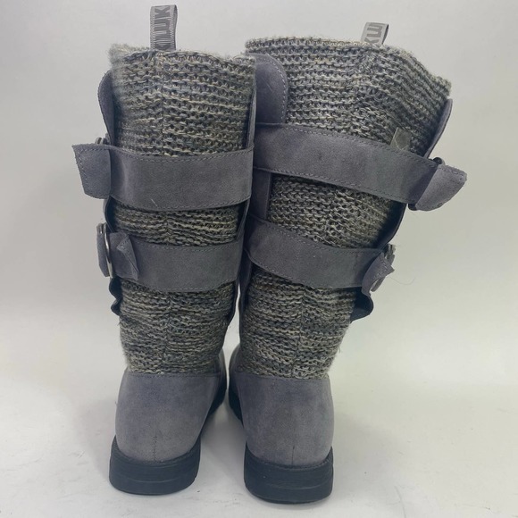Womens Muk Luks Mukluks Mid Calf Boots Gray Knit Suede Buckle Accent - Picture 4 of 8